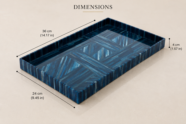 Straw Marquetry Indigo Tray