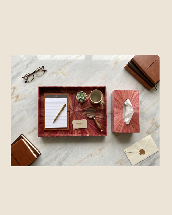 Straw Marquetry Sunburst Tissue Box