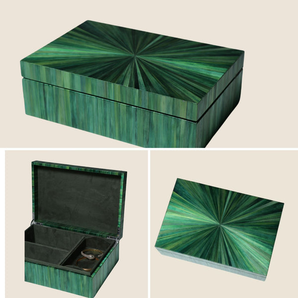 Straw Marquetry Emerald Jewellery Box