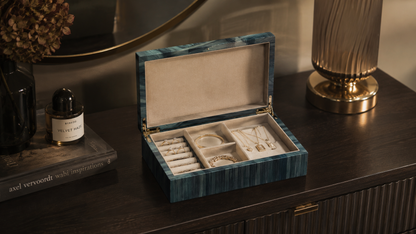 Straw Marquetry Indigo Jewellery Box