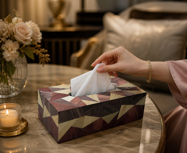 Straw Marquetry Prism Tissue Box