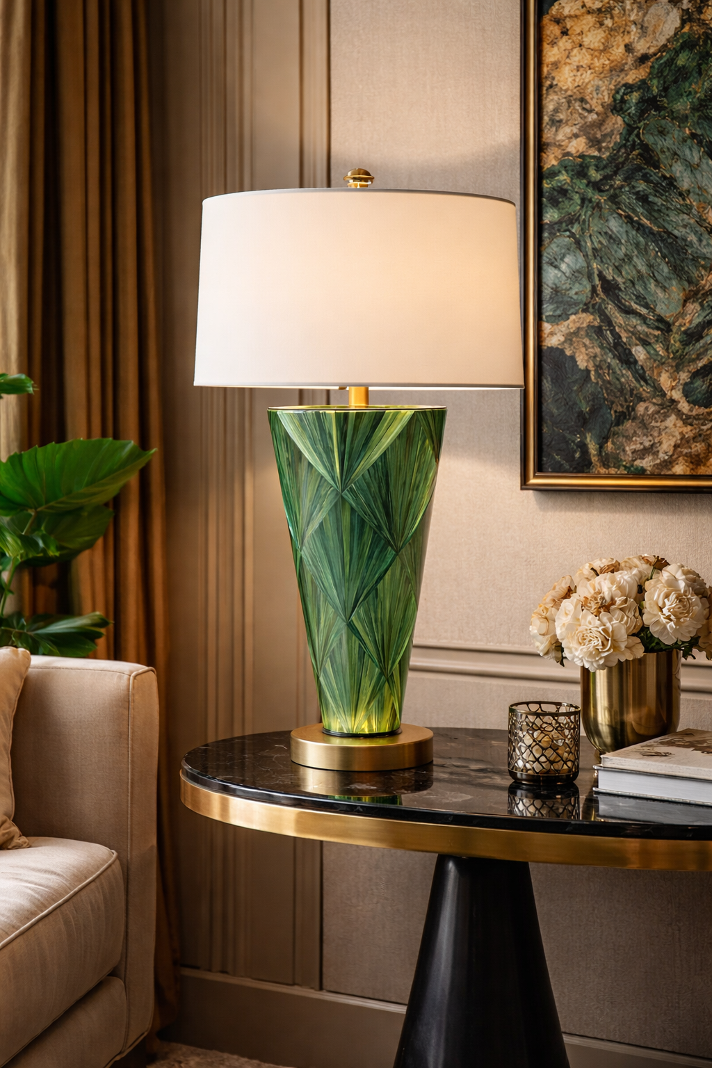 Straw Marquetry Emerald Lamp