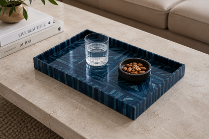 Straw Marquetry Indigo Tray