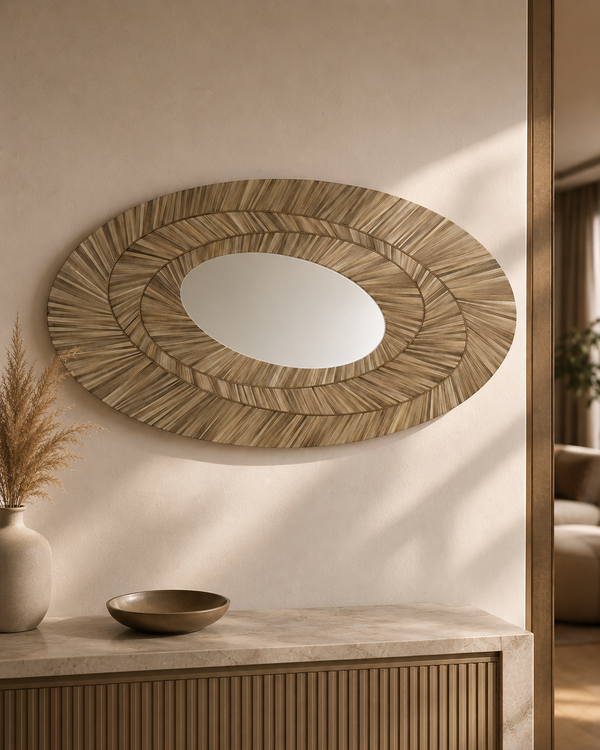 Straw Marquetry Statement Mirror