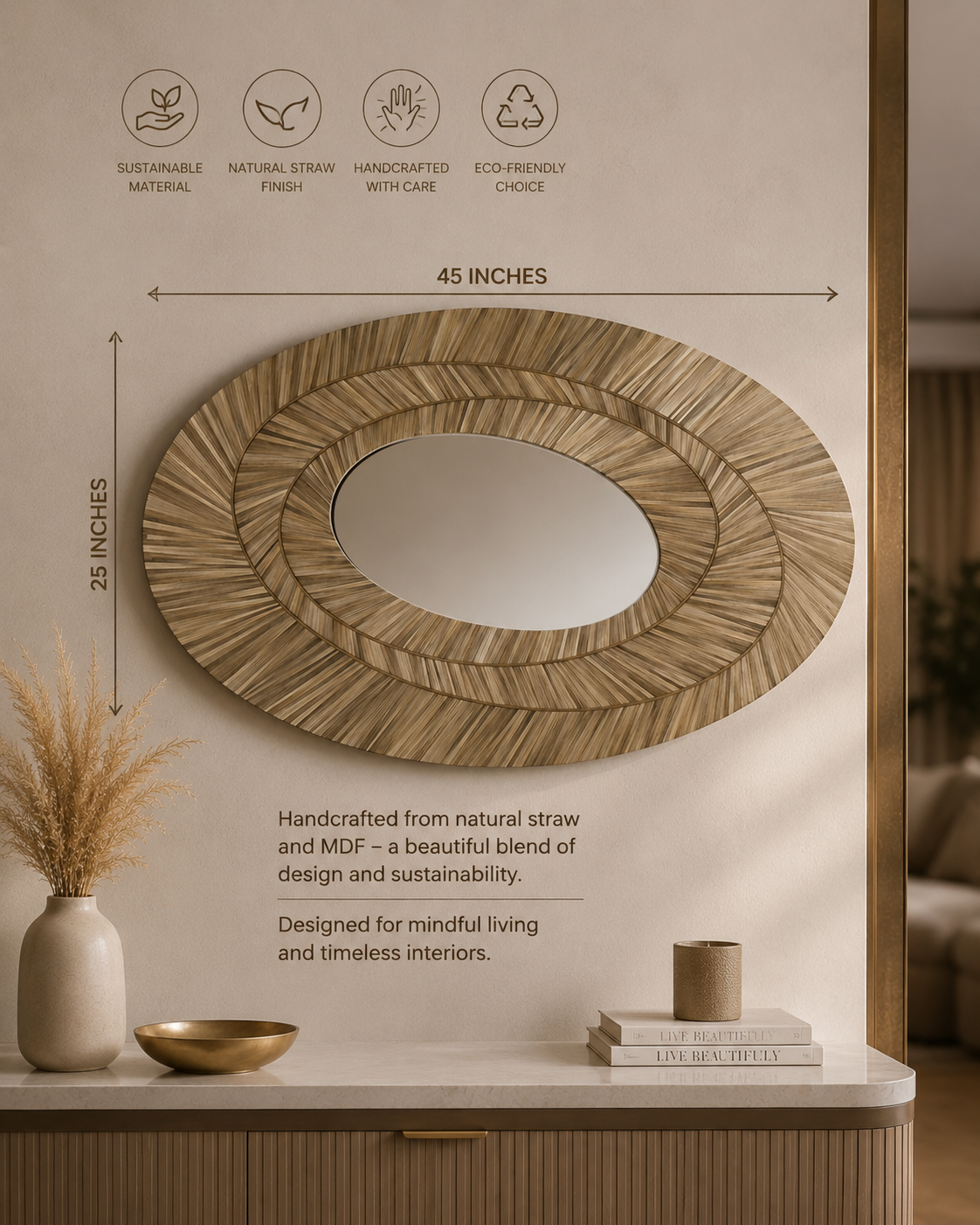 Straw Marquetry Statement Mirror