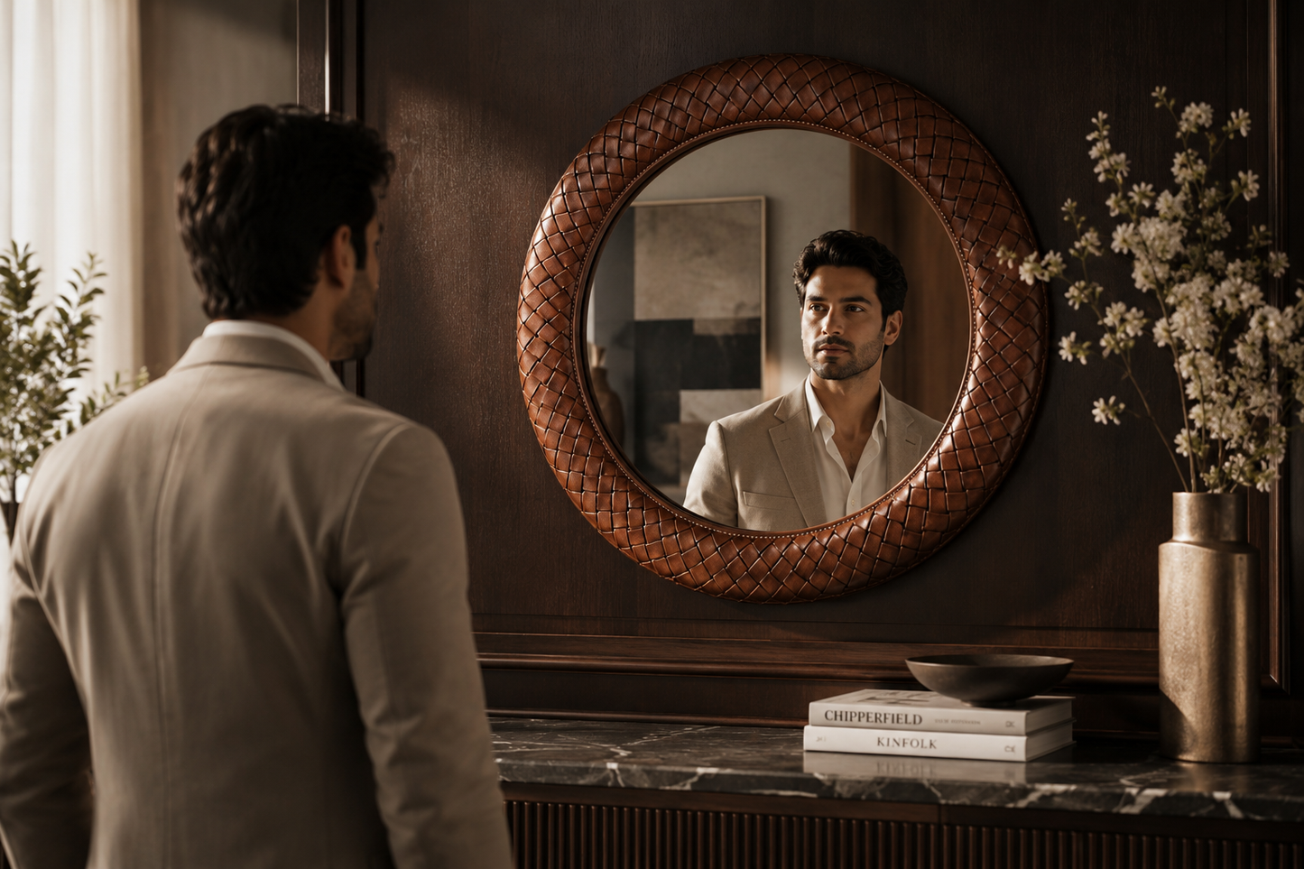 leather mirror