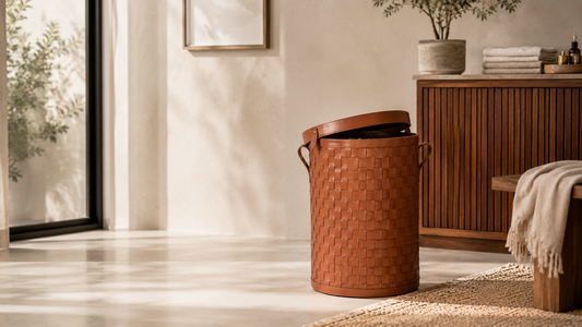 Luxury Handwoven Leather Laundry Basket with Lid for Modern Home Décor & Storage