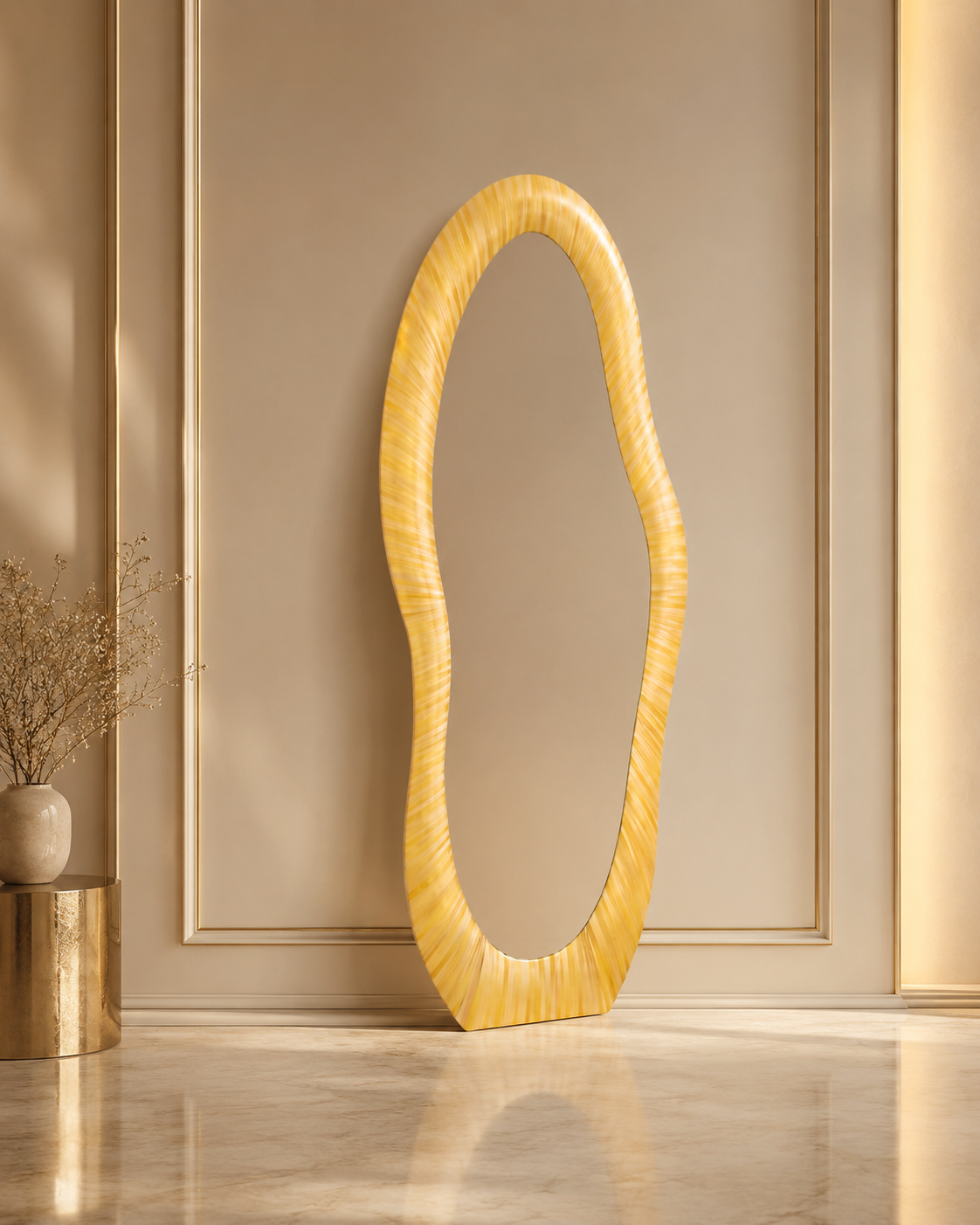 Straw Marquetry Floor Mirror