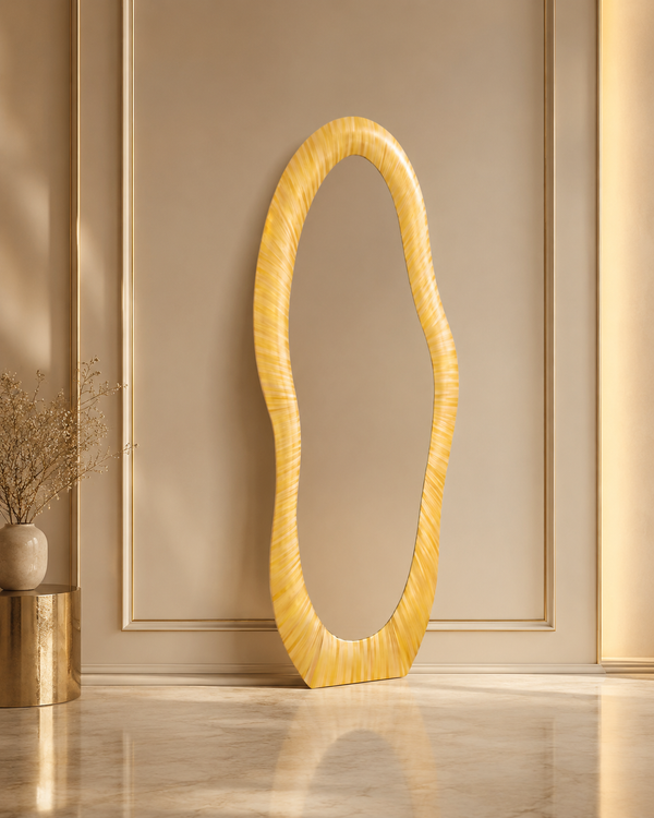 Straw Marquetry Floor Mirror