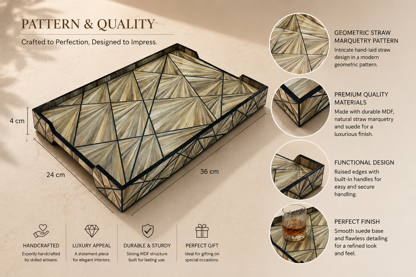 Straw Marquetry Luxe Tray