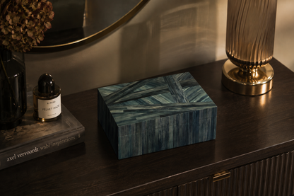 Straw Marquetry Indigo Jewellery Box
