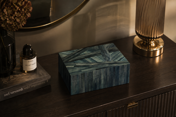Straw Marquetry Indigo Jewellery Box