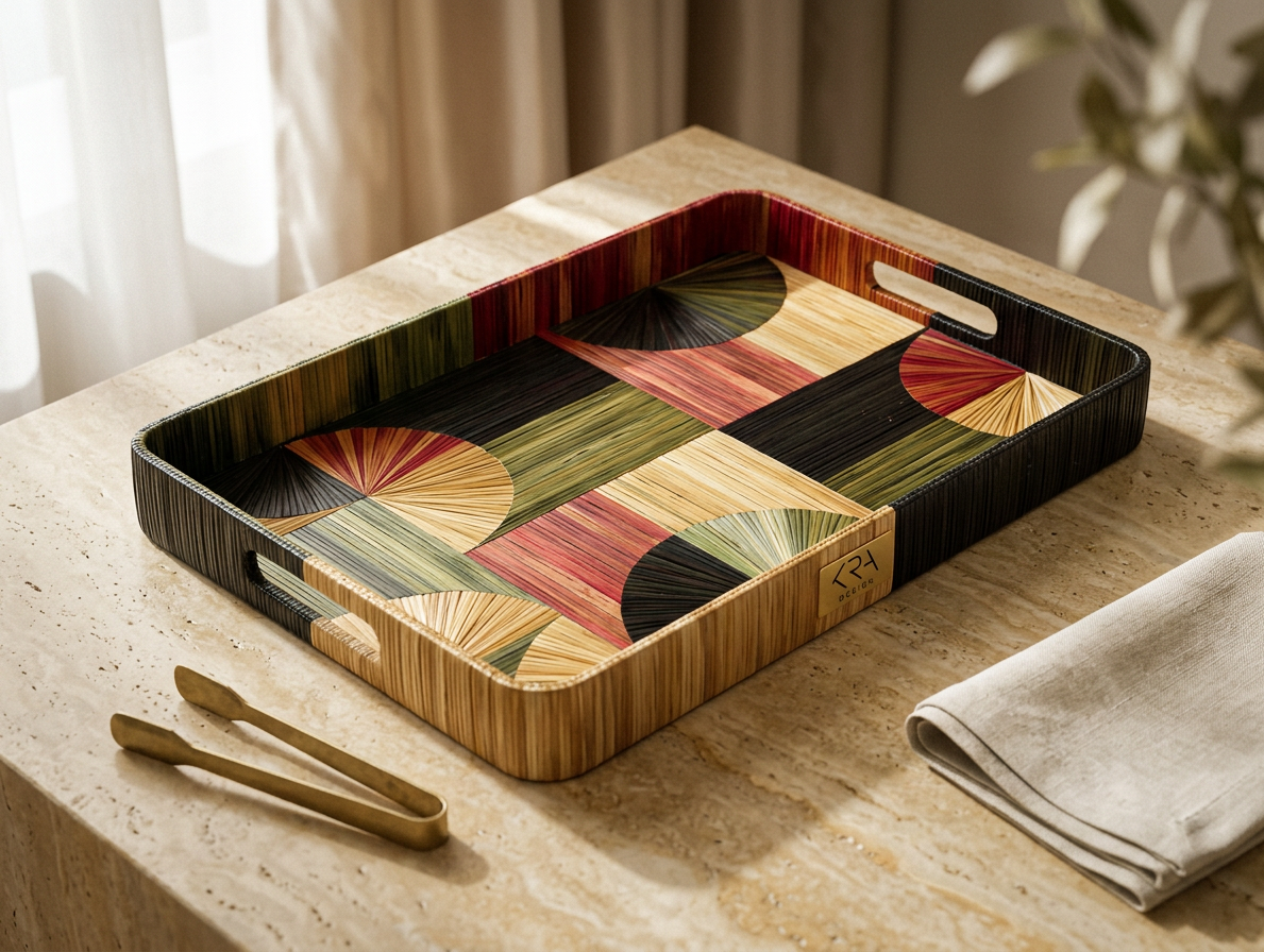 Straw Marquetry Mosaic Tray