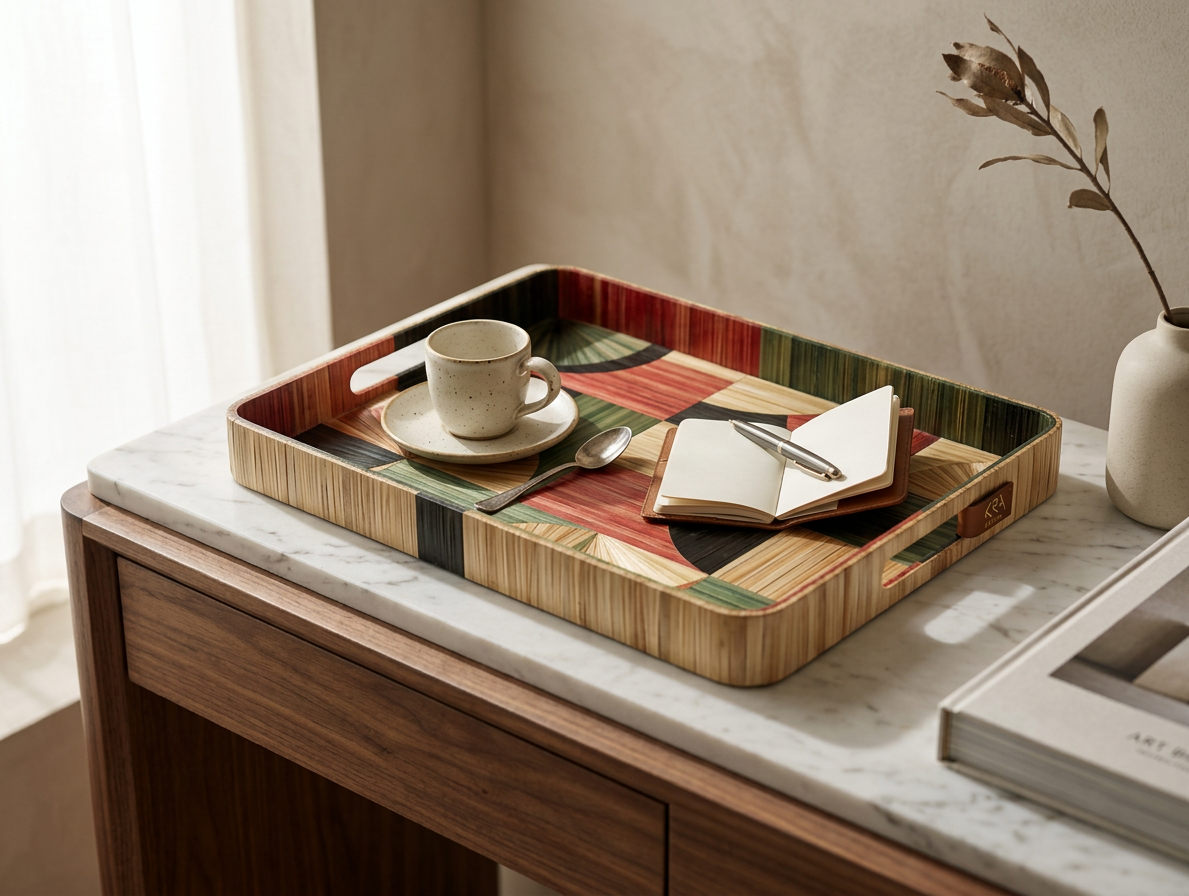 Straw Marquetry Mosaic Tray