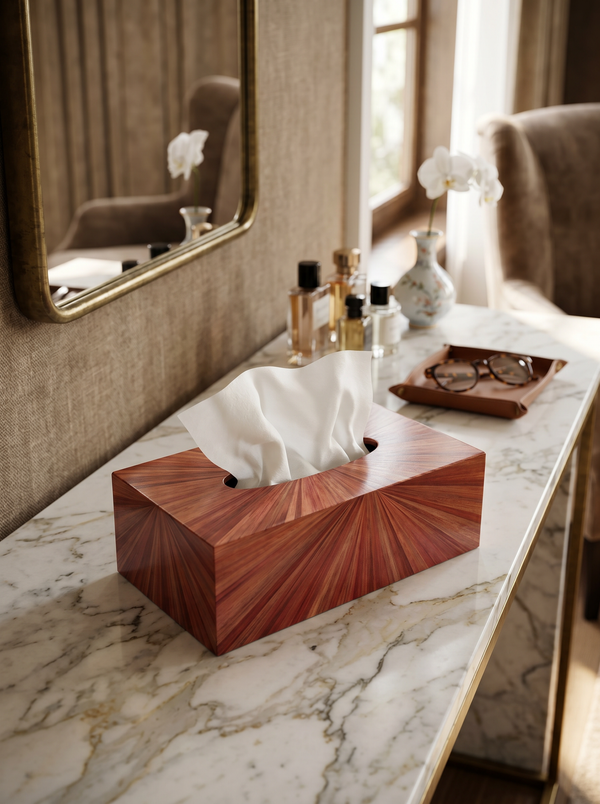 Straw Marquetry Sunburst Tissue Box