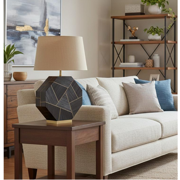 Straw Marquetry Noir Lamp