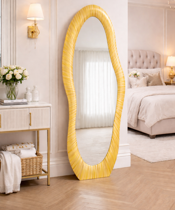 Straw Marquetry Floor Mirror